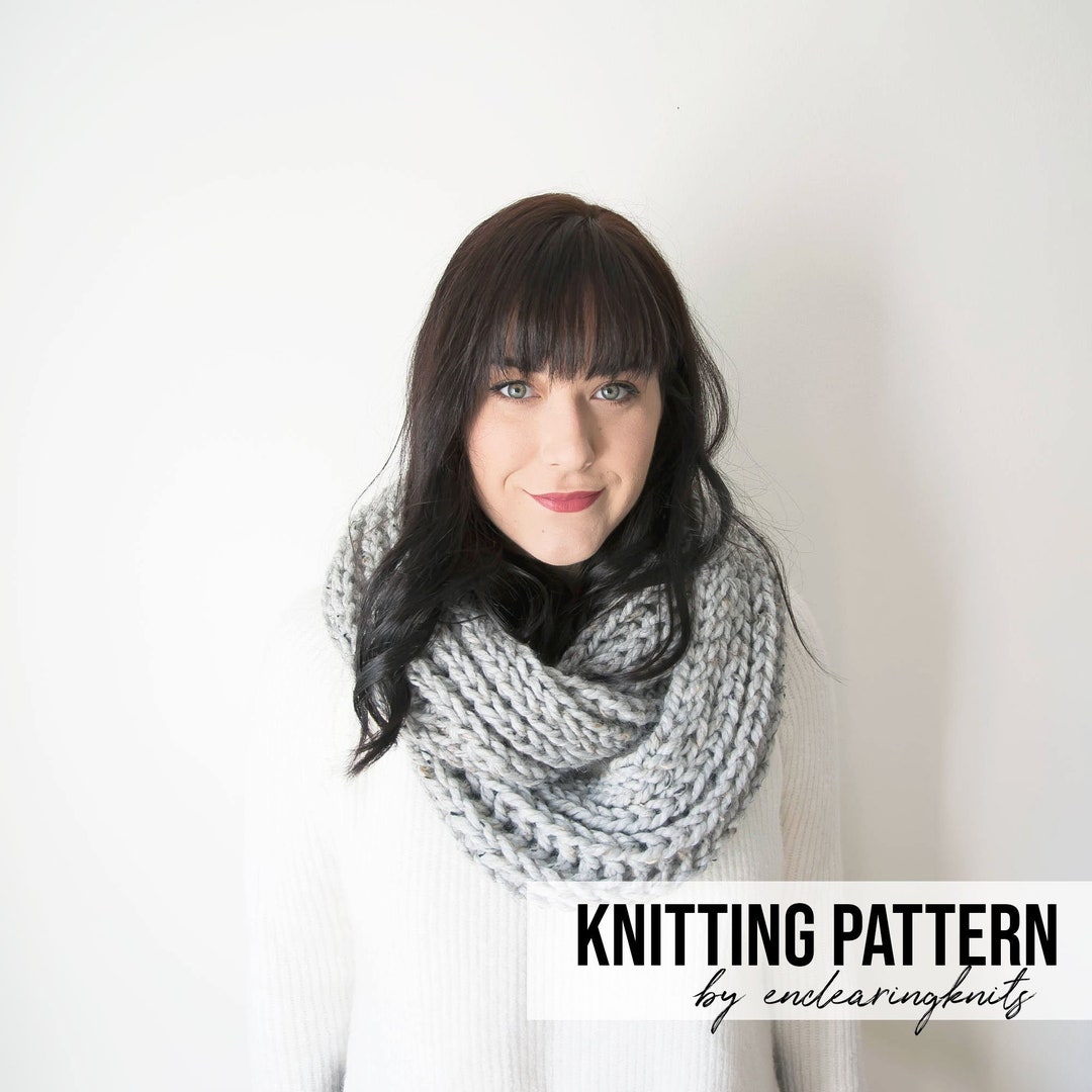 Knit Scarf Pattern - Chunky Knitted Infinity Cowl PATTERN - Ribbed ...