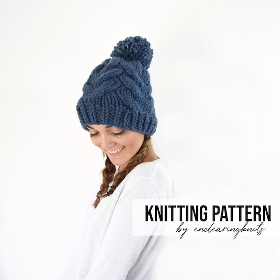 Hat Pattern Cable Knitting Chunky Knit Cabled Pom-pom Hat