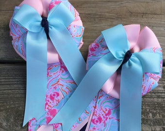 Pink & Blue Jellyfish Equestrian Hair Bow/Show Bow Set