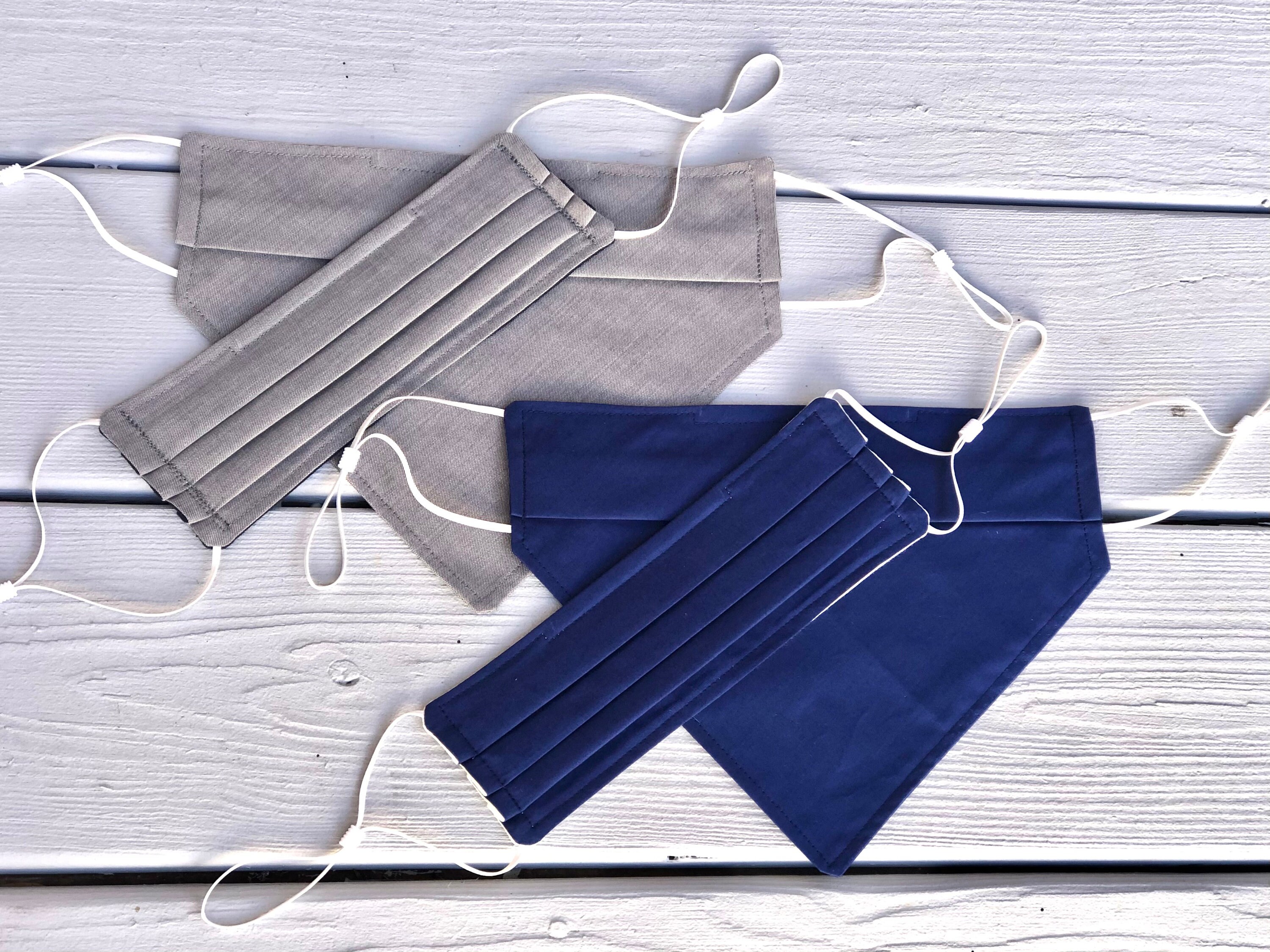 100% Organic Cotton 2-Layer Bandana-style or Pleated Mask with adjustable ear loops & nose wire, fits 12” to 16” ear to ear, reversible