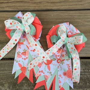 Coral Floral Equestrian Hair Bow/Show Bow Set