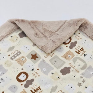 Minky and Flannel Brown Bears Blanket or Throw