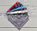 4-Layer Bandana Mask with adjustable ear loops & nose wire, fits 12” to 16” ear to ear, 100% cotton, reversible