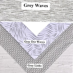 Pu&ograve; includere: Tre campioni di tessuto con diversi motivi: Grey Waves, Gray Dot Waves e Gray Links.