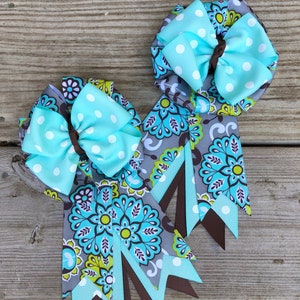Light Aqua Floral Equestrian Show/Hair Bows