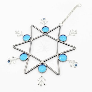 Large Blue Beveled Stained Glass Snowflake, handmade stained glass, snowflake, Winter gift, Christmas gift, Holiday decor, Blue Snowflake