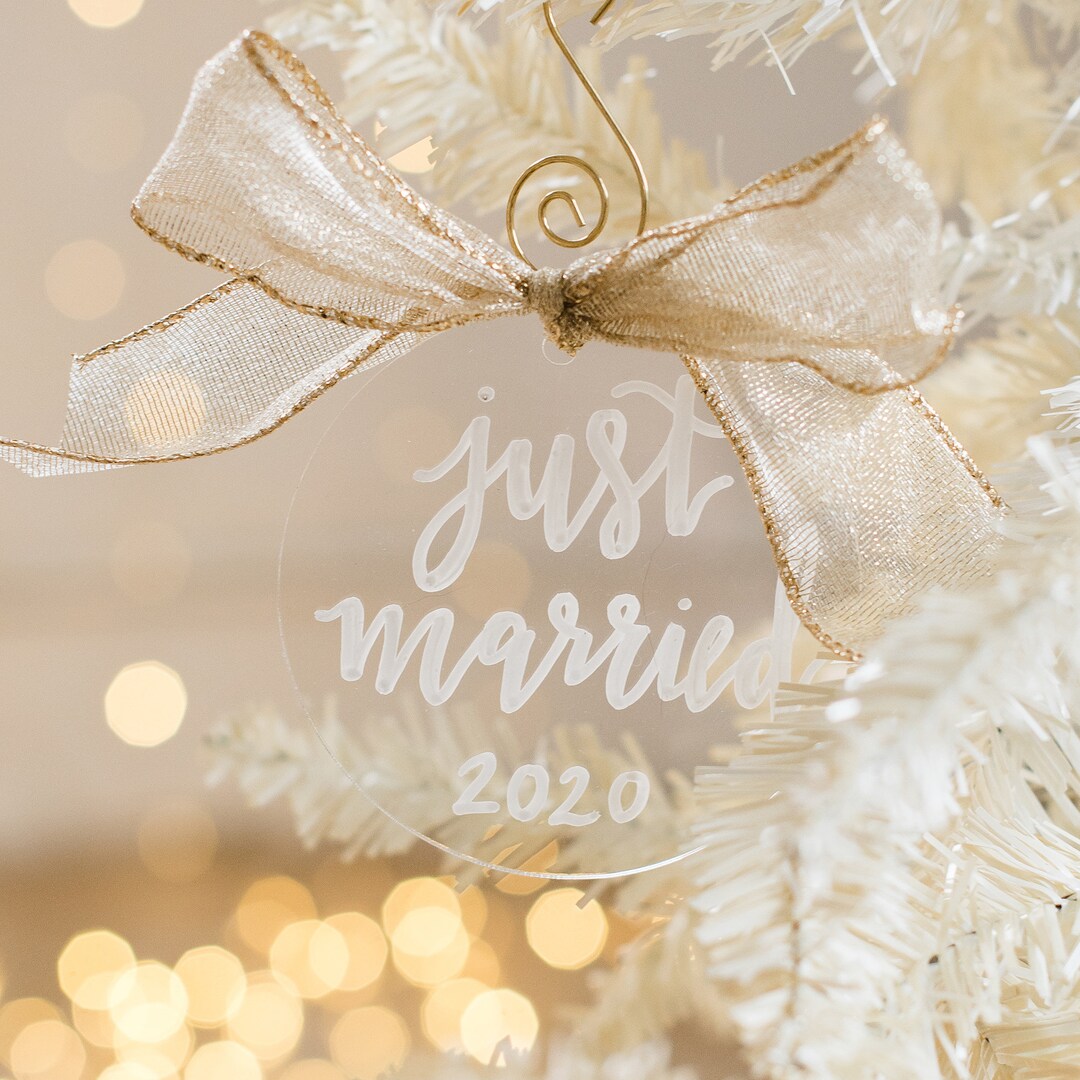 Custom Acrylic Just Married Ornament With Custom Date - First Year of ...