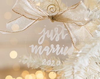 Custom Acrylic just married ornament with custom date - first year of marriage ornament Christmas gift - Holiday personalized present