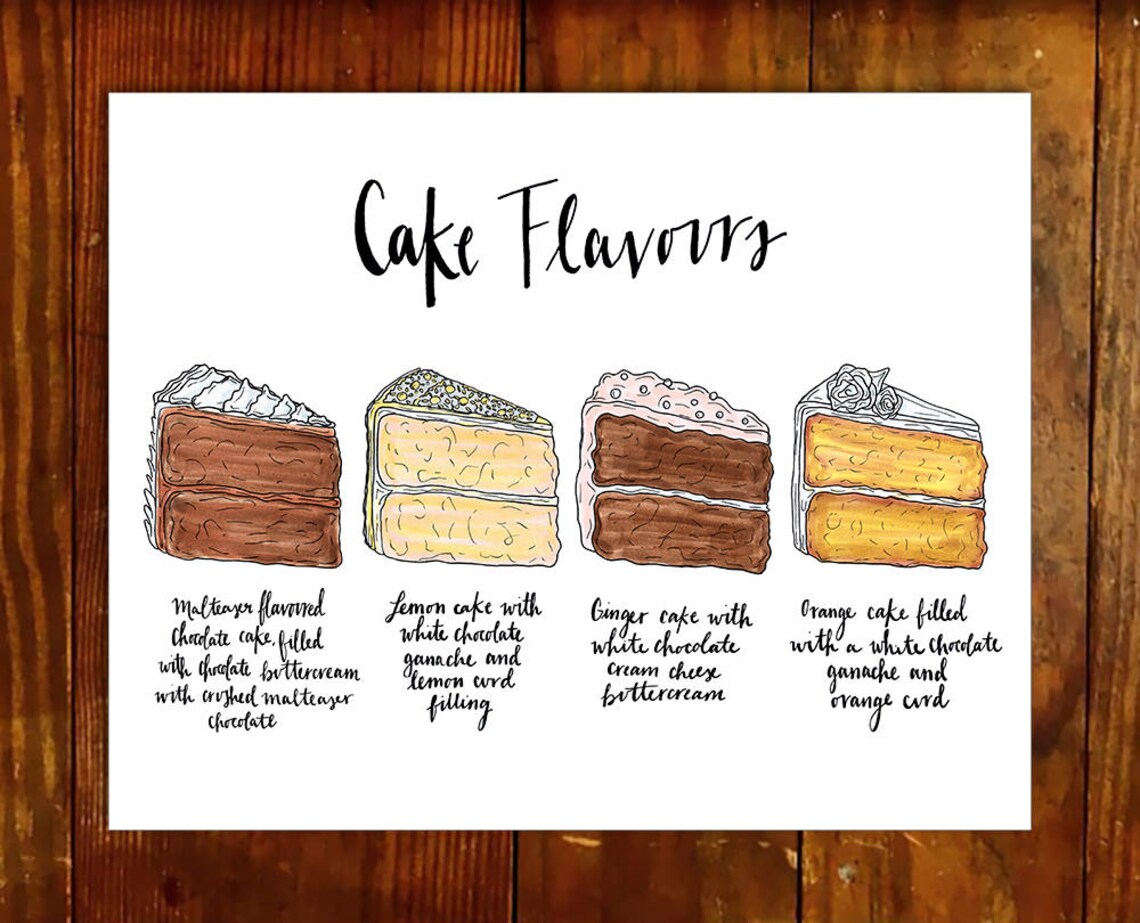 Custom Cake Flavor wedding reception sign print dessert menu | Etsy