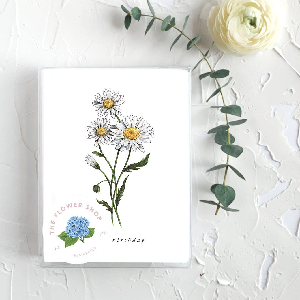 Daisy Happy Birthday Card: Botanical Marker Illustration - Etsy