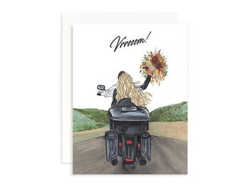 Motorcycle Wedding Card: Vroom! Marker Drawing, Southern Vibe