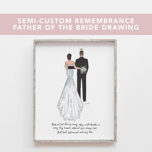 May include: A black and white illustration of a bride and groom walking down the aisle. The bride is wearing a white wedding dress and the groom is wearing a black suit. The text below the illustration reads: "Those we love don't go away, they walk beside us every day unseen, unheard, but always near. Still loved, still missed, and very dear."