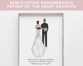 Father of the Bride Remembrance Gift Drawing of bride and her dad - Gift to daughter from mother - semi-custom - angel halo