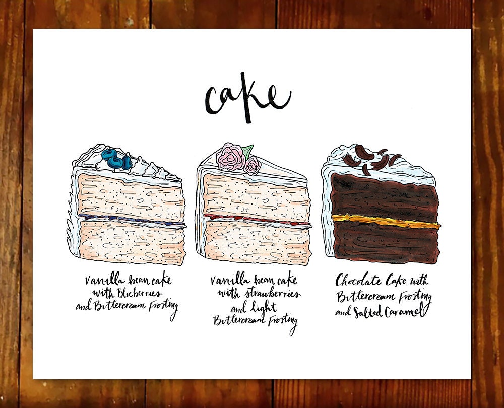 Custom Cake  Flavor  wedding  reception sign  print dessert 