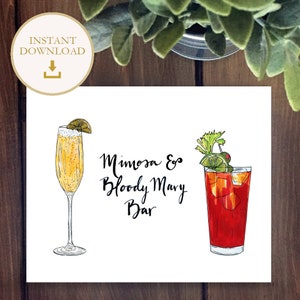 PDF Mimosa & Bloody Mary Bar Sign, Bridal Shower Sign, Printable Mimosa and Bloody Instant Download File, Wedding bar or brunch, baby shower