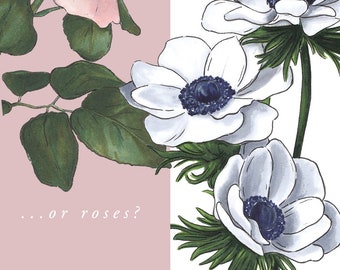 Anemone Flower Print | Marker Drawing White Anemone