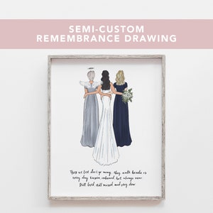 Wedding Remembrance Gift Drawing of mother of the bride, daughter & grandmother, Gift from daughter, personalized, angel halo