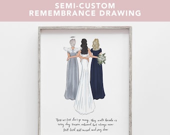 Wedding Remembrance Gift Drawing of mother of the bride, daughter & grandmother, Gift from daughter, personalized, angel halo