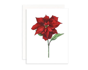 Poinsettia Holiday Greeting Card | Marker Drawing of red Poinsettia christmas Illustration | Wall Art | blank christmas folded cards