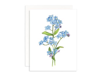 Forget-Me-Not Flower Greeting Card | Marker Drawing White Forget-Me-Not  Botanical Illustration | Floral Wall Art | Farmhouse | Gift for Her
