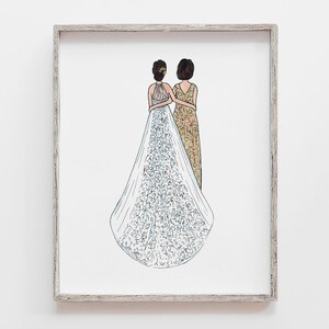 Custom bride and mother of the bride drawing from mom to daughter on wedding day as a gift - personalized print given to bride from mother