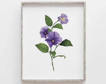 Violet Flower Art Print, purple delphinium Marker Drawing Illustration, February birth flower Floral Artwork, floral Wall Art