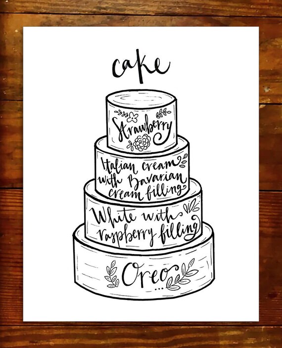 Custom Cake Flavor Wedding Reception Sign Print Dessert Menu Etsy