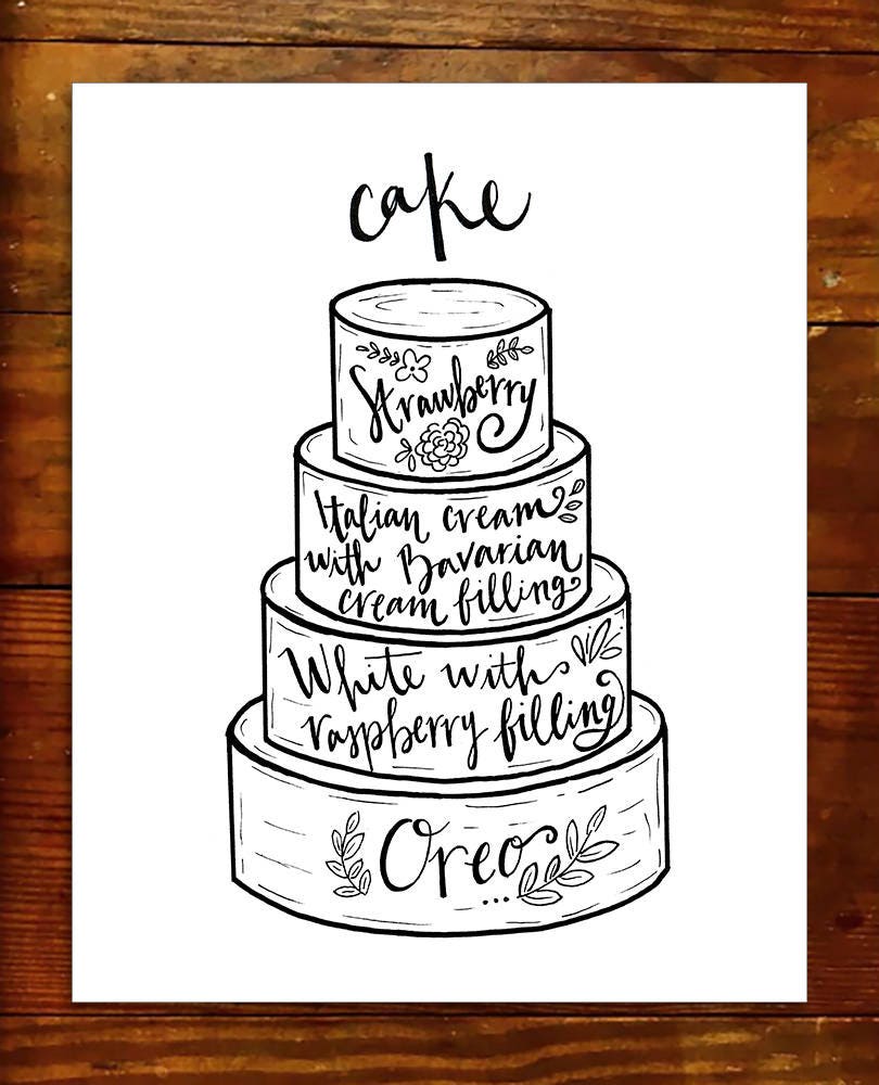 Custom Cake  Flavor  wedding  reception sign  print dessert 