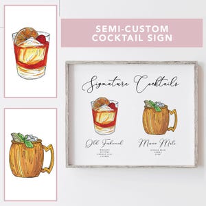 Semi-Custom Signature Cocktail Sign: Wedding Bar Menu, Drink Drawing