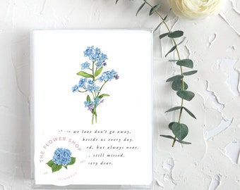 Forget-Me-Not Flower Remembrance Greeting Card | Marker Drawing White Forget-Me-Not  Botanical Illustration | sympathy card | Loss card