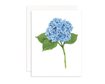 Hydrangea Flower Greeting Card | Marker Drawing Blue Hydrangea Botanical Illustration | Floral Wall Art | Coastal | Farmhouse | Gift for Her