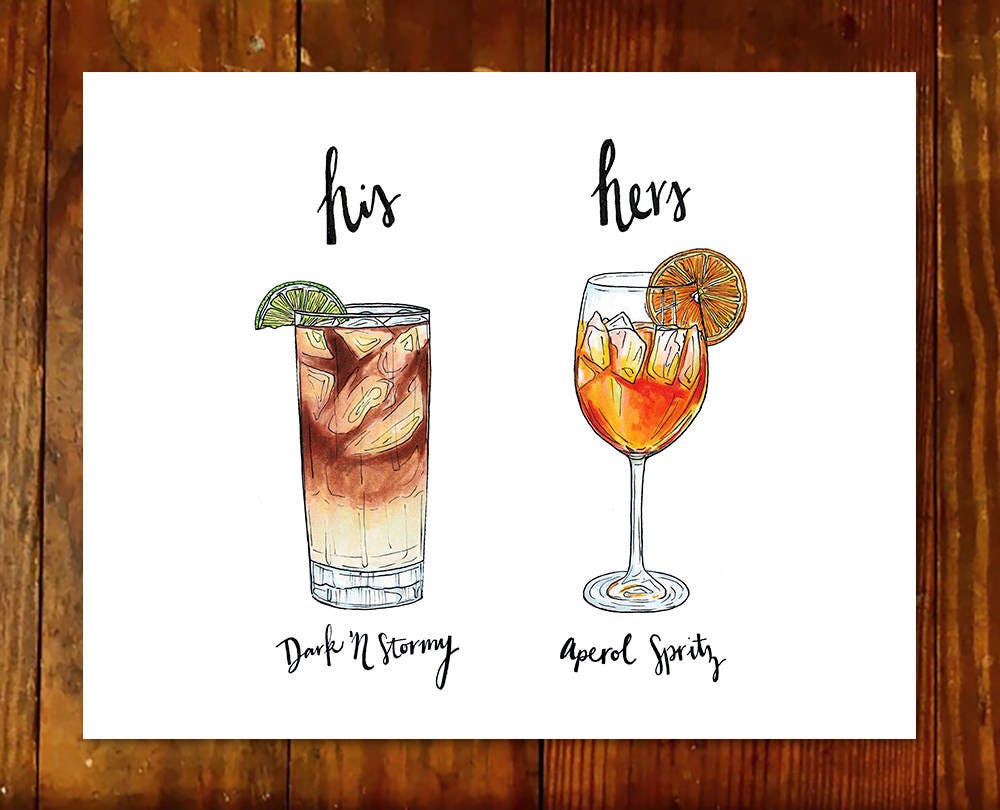 Custom His & Hers Cocktail Illustration: Wedding Bar Sign (PDF)