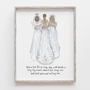 Custom Mother of the bride gift, Generational drawing of daughter, mom and grandma in wedding dresses. Gift from daughter. PERSONALIZED