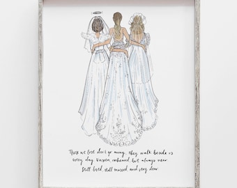 Custom Wedding Dress Portrait: Generational Mother Daughter Grandma Art Print