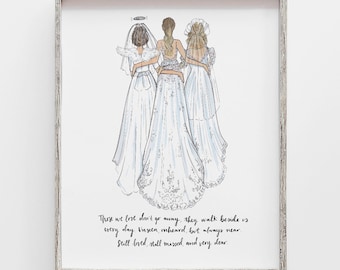 Custom Mother of the bride gift, Generational drawing of daughter, mom and grandma in wedding dresses. Gift from daughter. PERSONALIZED