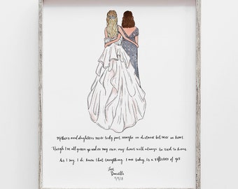 Custom Mother of the Bride Gift drawing from daughter in YOUR dresses to gift ON wedding day, PERSONALIZED gift from bride or mom