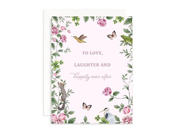 Whimsical Garden Wedding Card: Marker Drawing, Happily Ever After