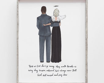 Custom Remembrance Mother of Groom / Family of the groom, Drawing print, family illustration, personalized, angel wings, halo gift
