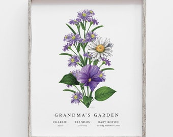 Custom Birth Flower Bouquet Print: Personalized Family Portrait