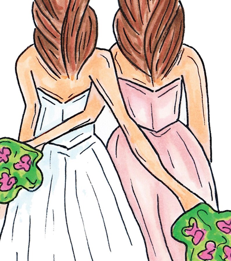 PDF Bridesmaid drawing Brunette Bride with Brunette | Etsy