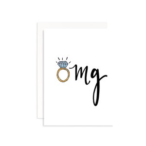 Bridesmaid Proposal Folded Notecard - OMG with ring illustration - engaged - will you be my bridesmaid? bridal party funny wedding card