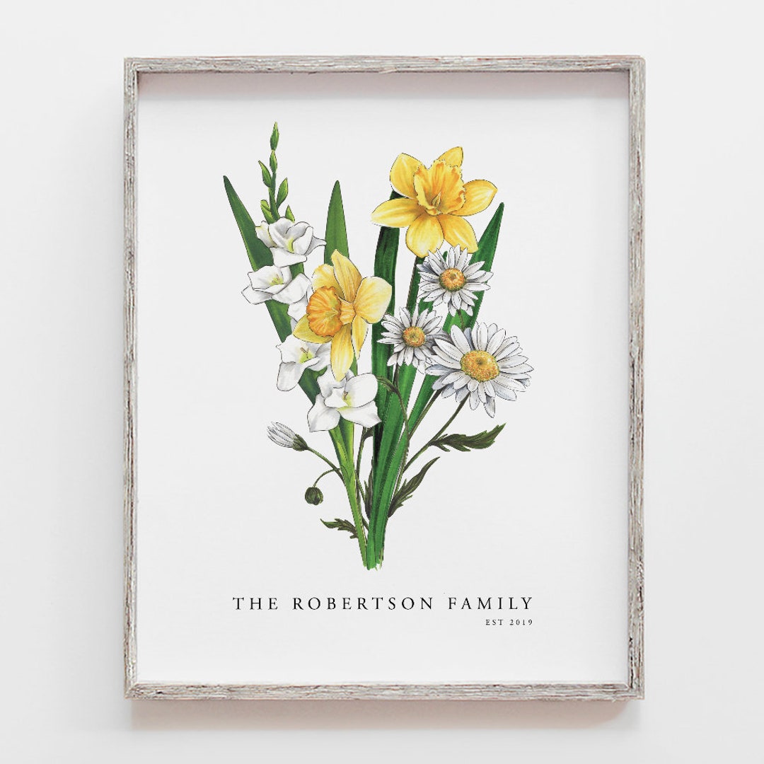 Custom Birth Flower Family Bouquet PERSONALIZED Gift Mother's Day, Home