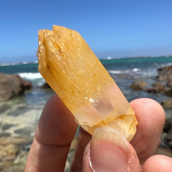 Elestial Mango Quartz with Halloysite Inclusions, Elestial Termination from Colombia | RARE High Grade Crystal | Incredible Saturation