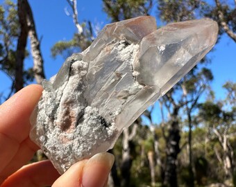 Blue Tara Quartz Crystal Cluster with Hematite, Tourmaline Inclusions from Itacambria, Brazil | Stunning Clarity, Natural & Unpolished