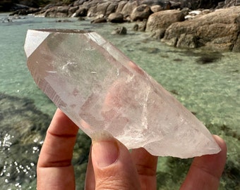 Quartz with Pink Glyph Etching, Beautiful Luster & Clarity, Grey Lithium Inclusion | Rare Crystal from Brazil | Hematite Included Crystal