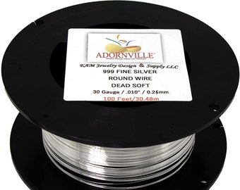 Adornville® 100 Feet .999 Fine Silver ROUND 30 Gauge Wire Dead Soft Fine/Thin Wire Wrapping USA Made Jewelry