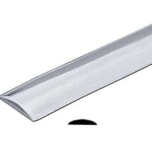 May include: A silver metal trim strip with a slightly rounded edge. The trim strip is about 1/2 inch wide and has a brushed finish.