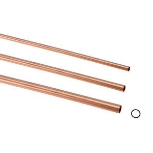 May include: Three copper pipes of different lengths, with the ends cut at a 45-degree angle.