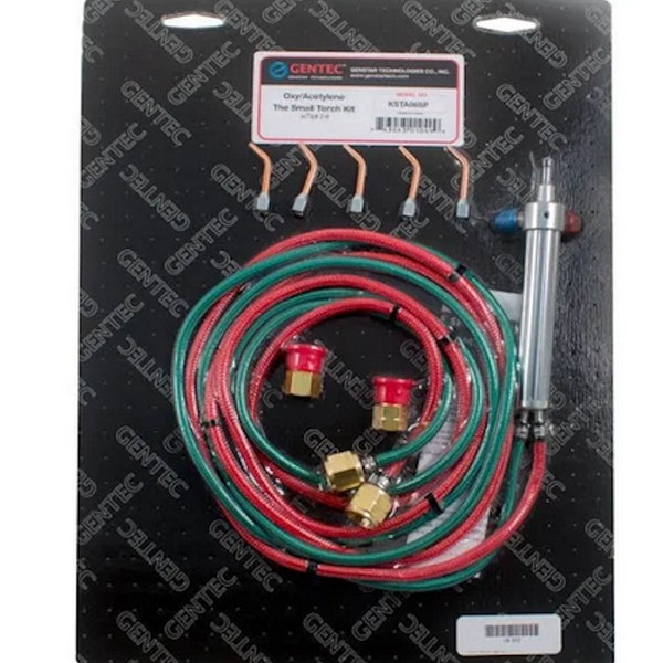 Gentec Small Torch KIT containing Oxygen/Fuel hoses, 5 tips and "B" fittings (9/16") and "A" fittings (3/8") adapter.