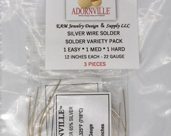 Adornville® SILVER WIRE SOLDER Variety Pack 22 Gauge 1Easy+1Med+1Hard 12 Inches/30.48cm Each